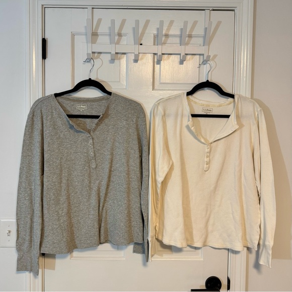 L.L. Bean Tops - L.L. Bean | Heather Gray & Cream Waffle Henley Shirt Bundle, Size XL - EUC